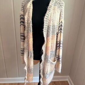 Chunky pastel striped cardigan sweater cozy knit Net.153